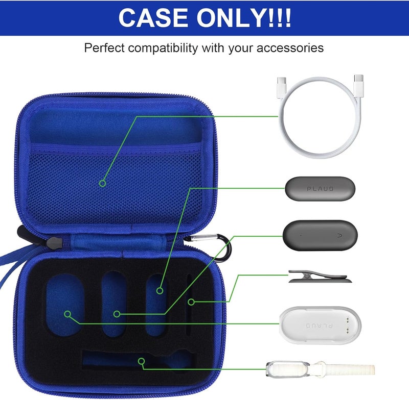 YouKnow Hard Case Compatible with PLAUD NotePin AI Voice Recorder - with Custom Foam Insert Holds Recorder, Magnetic Pin, Clip, Dock, Wristband & Cable (Case Only) (Blue) - Image 2